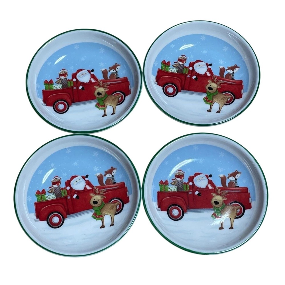 Holly Hill Set 4 Christmas Santa Truck Reindeer Sauce Cups 3.5 in VTG holiday